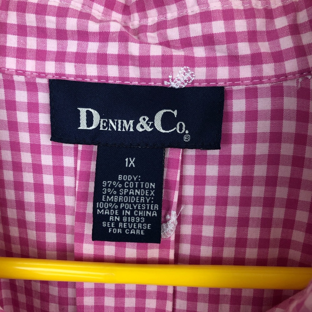 Denim&Co Pink and Yellow Gingham Shirts Lot of 2 Size 1X - Picture 4 of 12